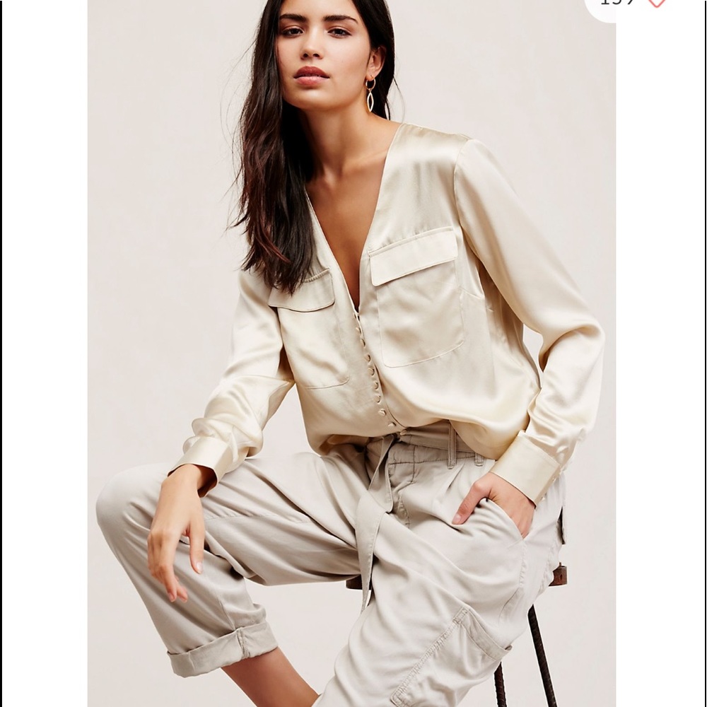 Free People silk open back blouse NWT